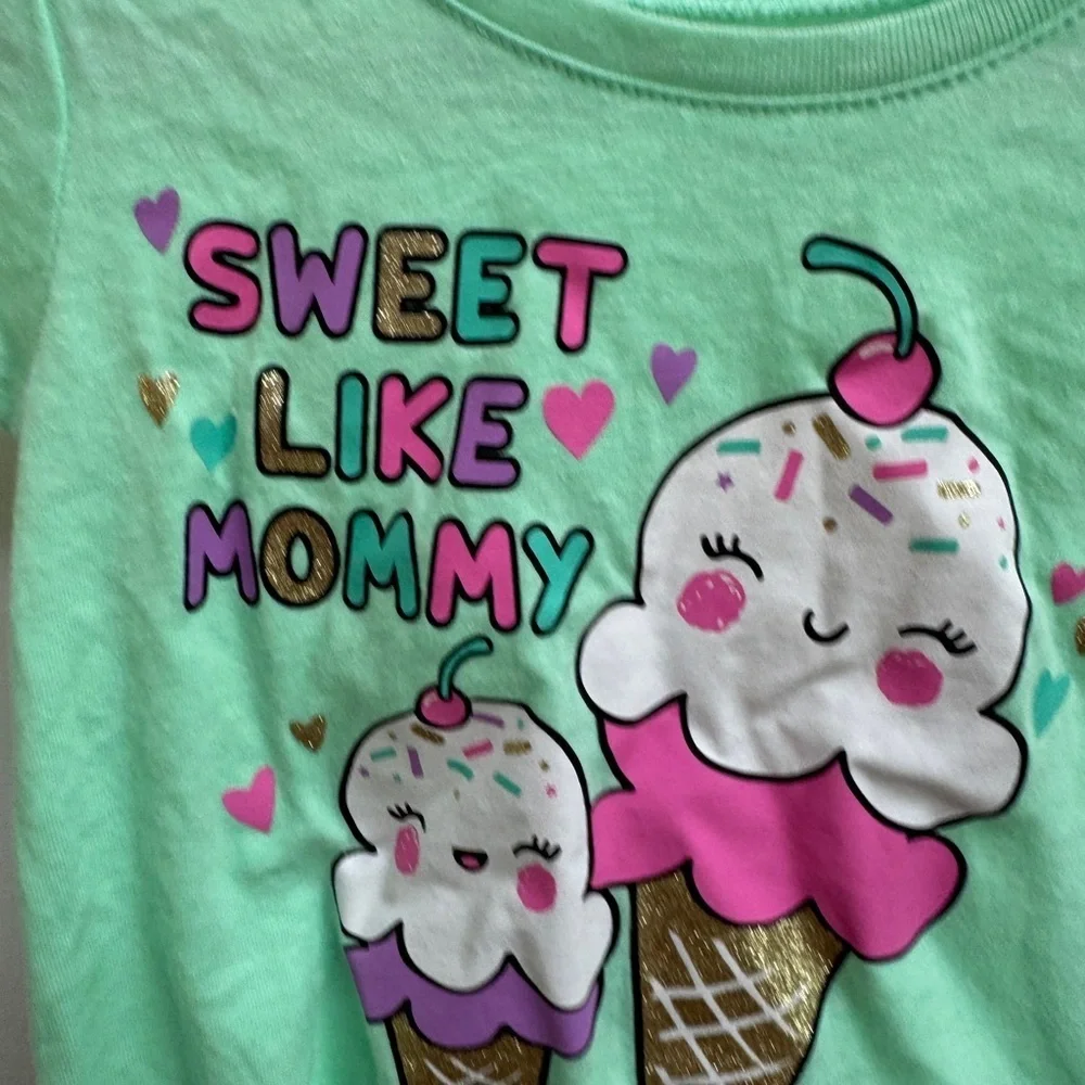 NWOT The Children's Place 2T Girls Green and Pink Ice Cream Short Sleeve Shirt